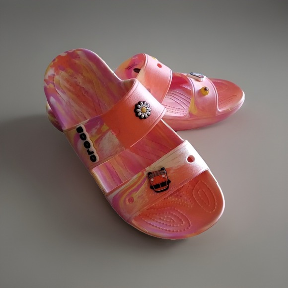 CROC'S Classic Orange Marbled Tie-Dye Sandal Opaque Unisex Men's 10 Women's 12 - Picture 1 of 10